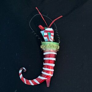 Festive Red and White Striped Christmas Ornament (metal)
